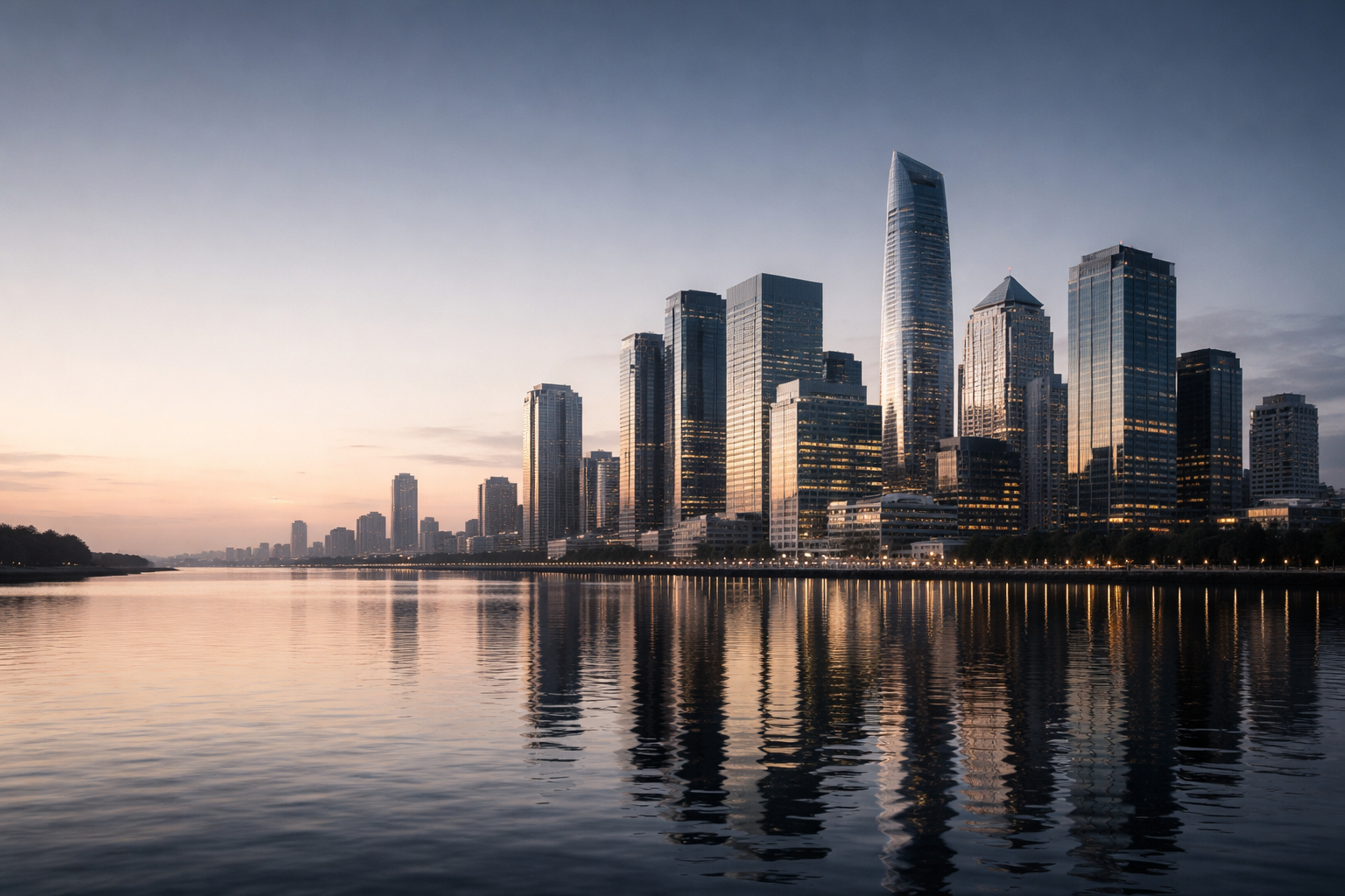 Модерен финансов район край вода